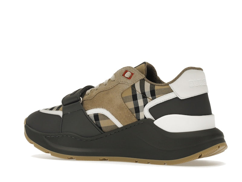 Burberry Ramsey Vintage Check Suede Leather Sneakers Grey Archive Beige