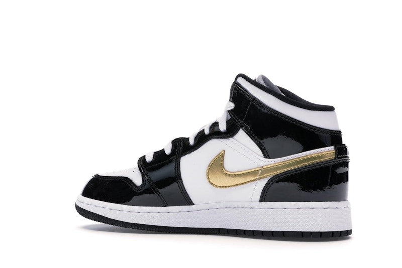 Jordan 1 Mid Patent Black White Gold (GS)