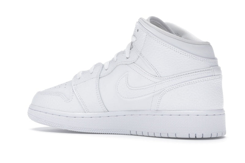 Jordan 1 Mid Triple White Tumbled Leather (GS)