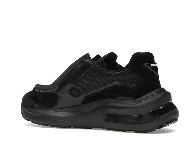 Prada Brushed Leather Sneakers Bike Fabric Suede Black