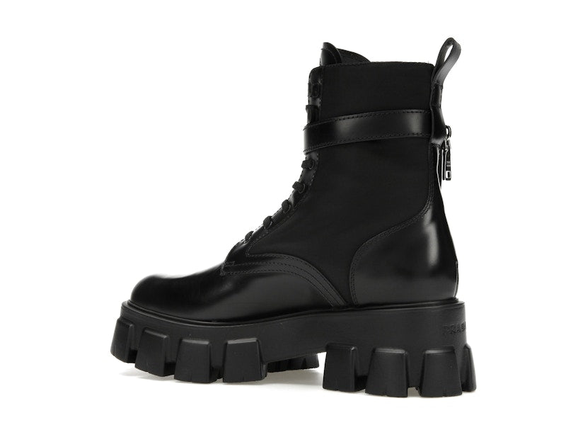 Prada Monolith 55mm Pouch Ankle Boots Black Leather