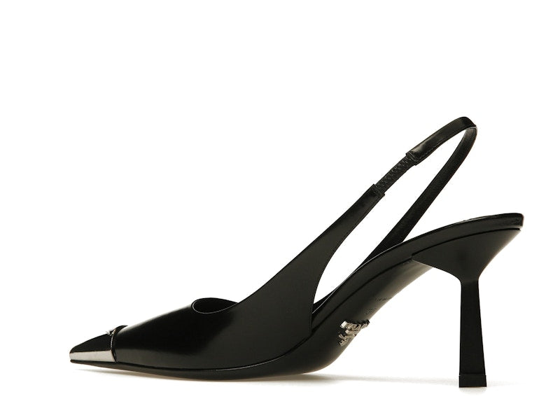 Prada 75mm Slingback Pump Black Leather