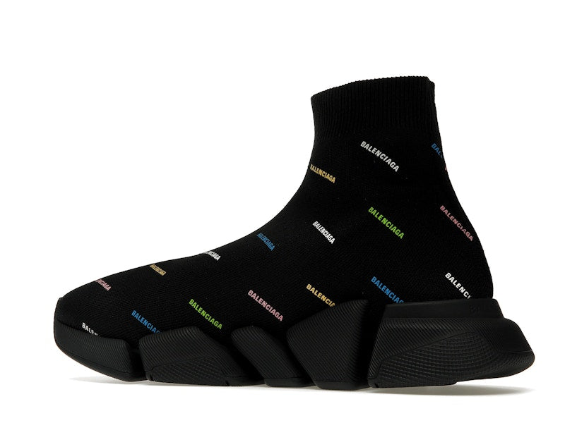 Balenciaga Speed 2.0 AllOver Logo Recycled Knit Black Multicolor