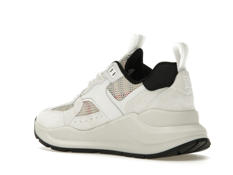 Burberry Logo Print Leather, Suede and Check Mesh Sneakers Archive Beige White (Women's)
