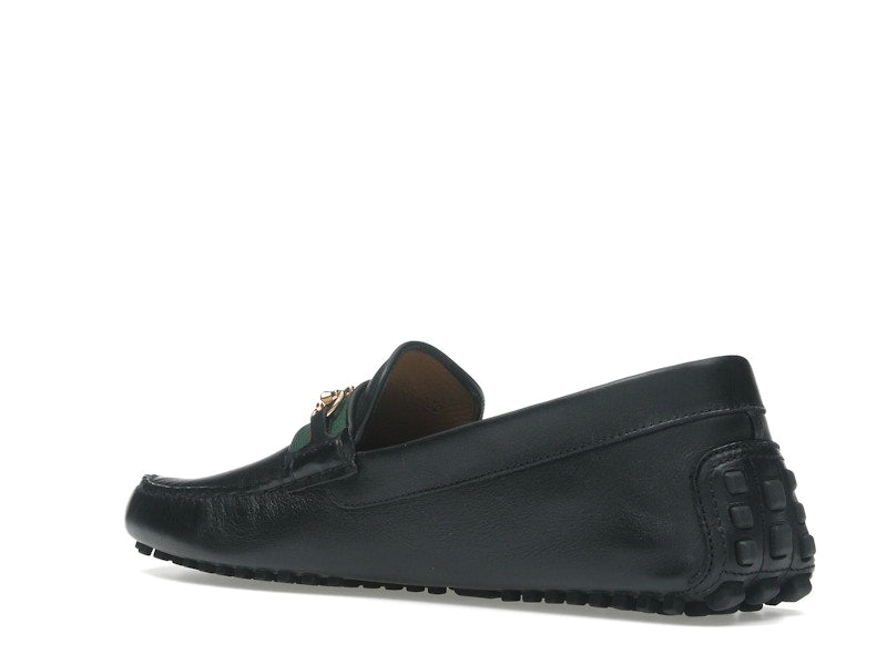 Gucci Ayrton Webbing-Trimmed Horsebit Leather Driver Loafers Black