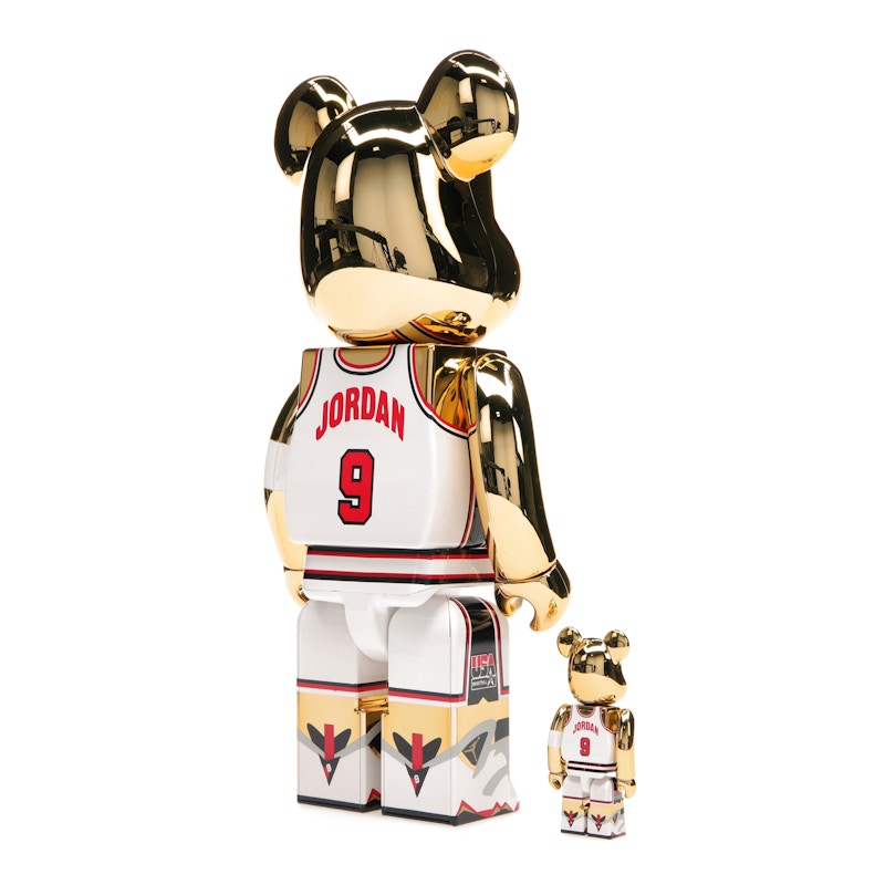 Bearbrick Michael Jordan 1992 Team USA (Dream Team) 100% & 400% Set Gold Chrome
