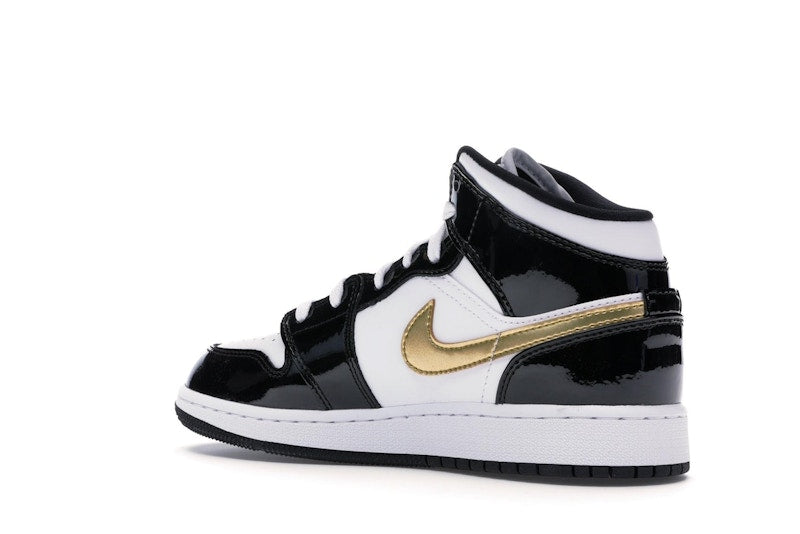 Jordan 1 Mid Patent Black White Gold (GS)