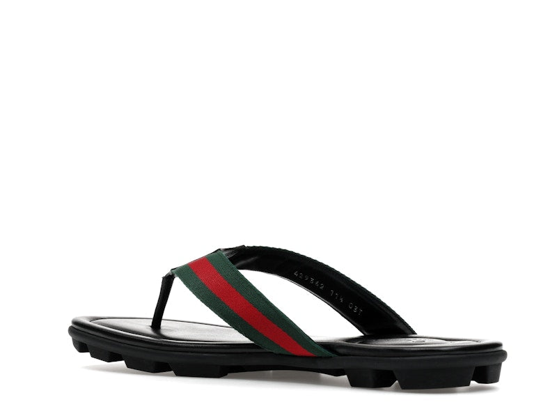 Gucci Web and Leather Thong Sandal Black Leather