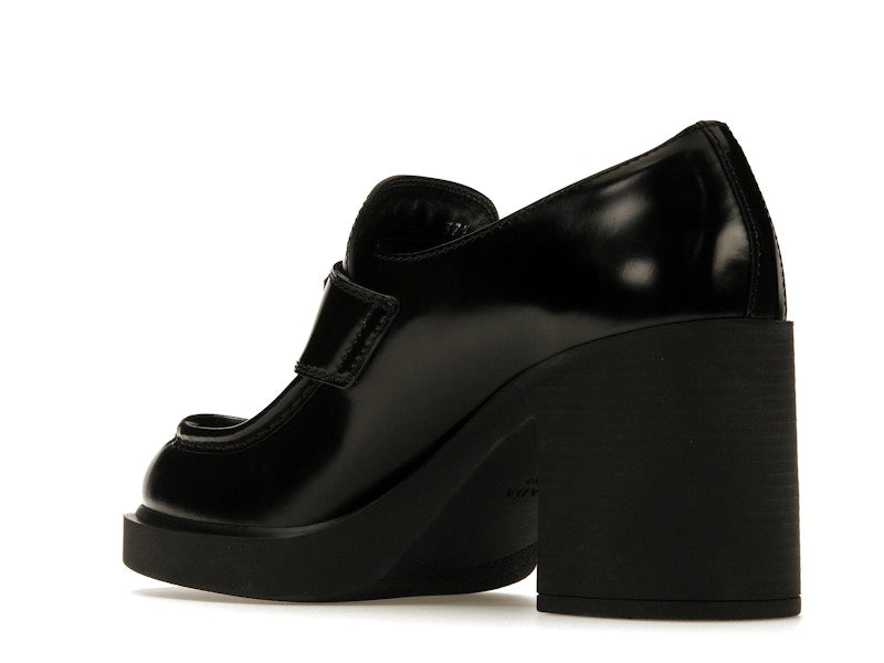Prada Chocolate High-Heeled 85mm Loafers Black Brushed Leather