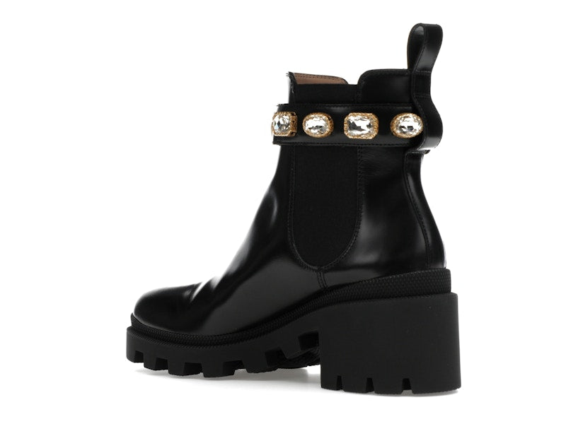 Gucci Crystal Belt 60mm Ankle Boot Black Leather