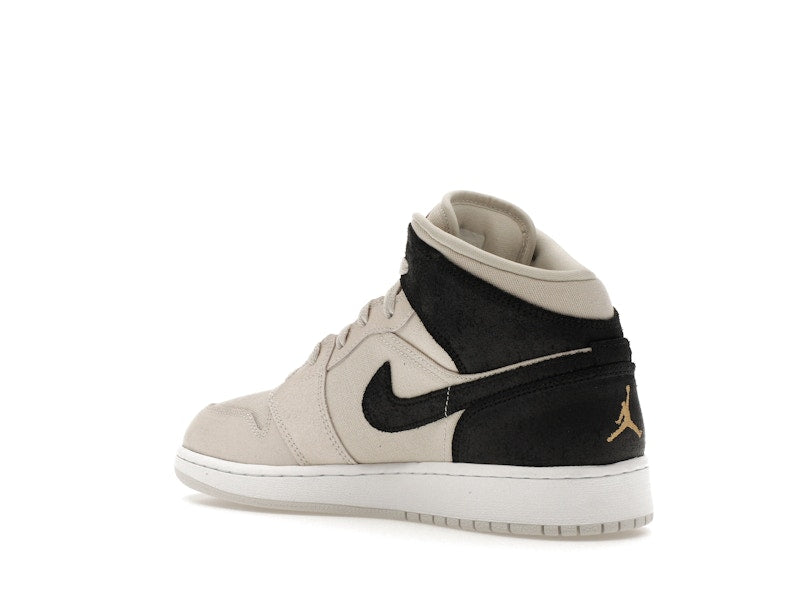 Jordan 1 Mid Light Bone Metallic Gold Black (GS)