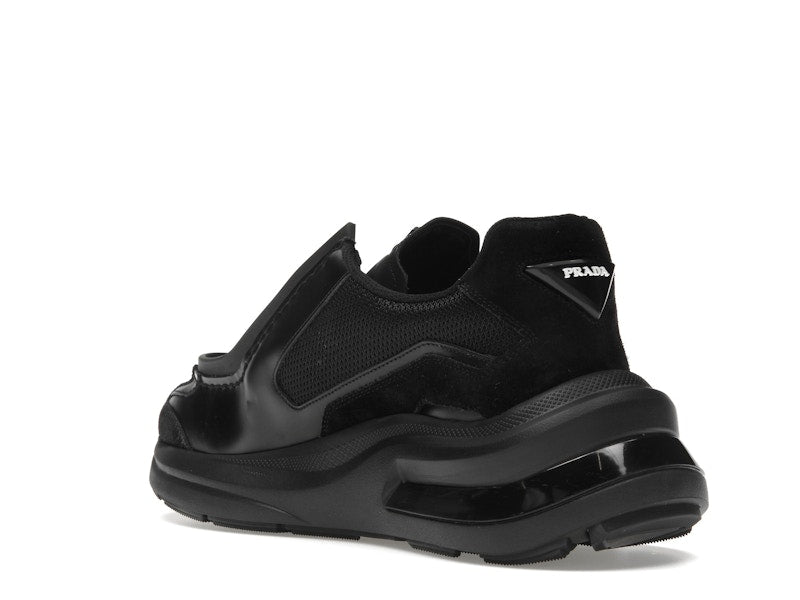Prada Brushed Leather Sneakers Bike Fabric Suede Black