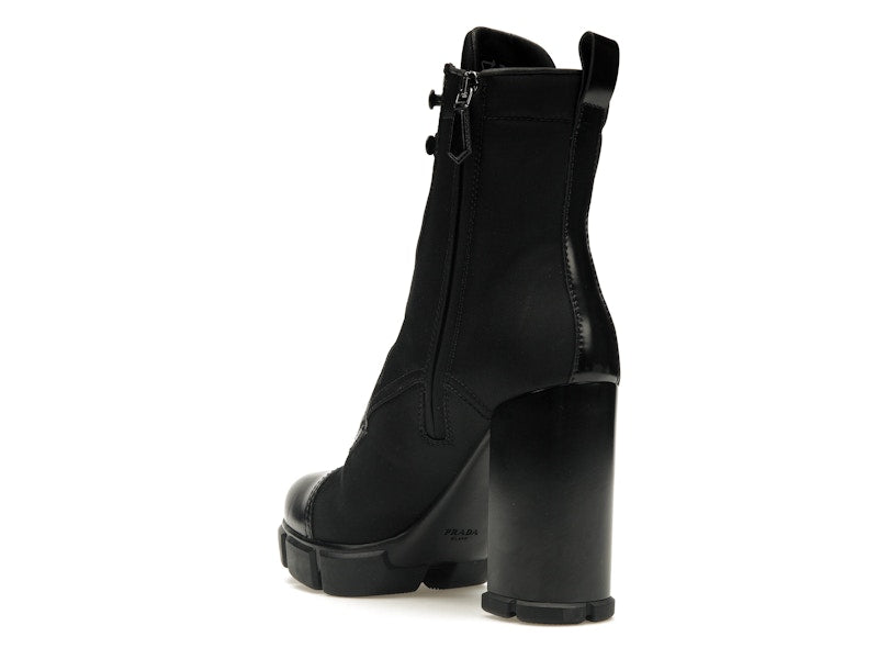 Prada 110 mm Nylon Booties Black Brushed Leather