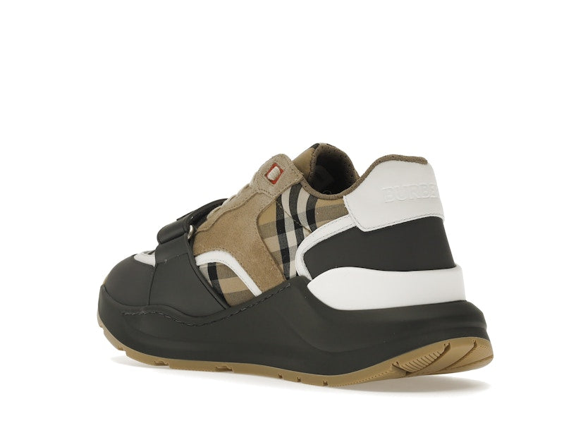 Burberry Ramsey Vintage Check Suede Leather Sneakers Grey Archive Beige