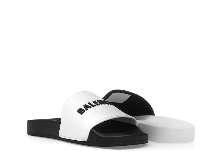 Balenciaga Pool Slides Logo White Black Alternate