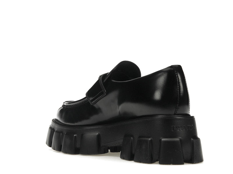 Prada Monolith 55mm Pointy Loafer Black Brushed Leather