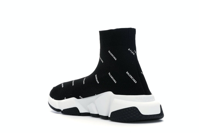 Balenciaga Speed Trainer Logo Print Black White (Women's)