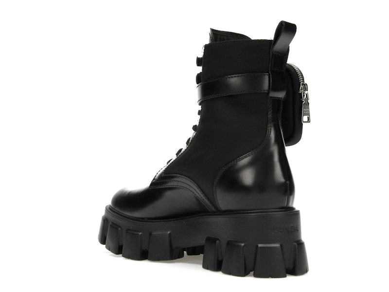 Prada Monolith 55mm Pouch Ankle Boots Black Leather