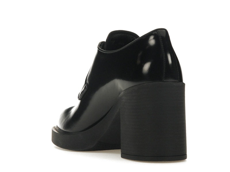 Prada Lace Up 85mm Heels Black Brushed Leather