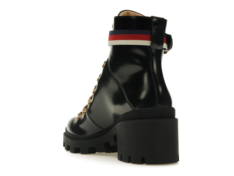 Gucci Sylvie Web 55mm Ankle Boot Black Leather