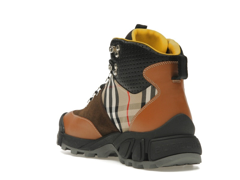 Burberry Vintage Check Tor Boots Beige Brown Black