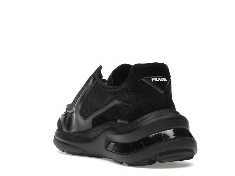 Prada Brushed Leather Sneakers Bike Fabric Suede Black