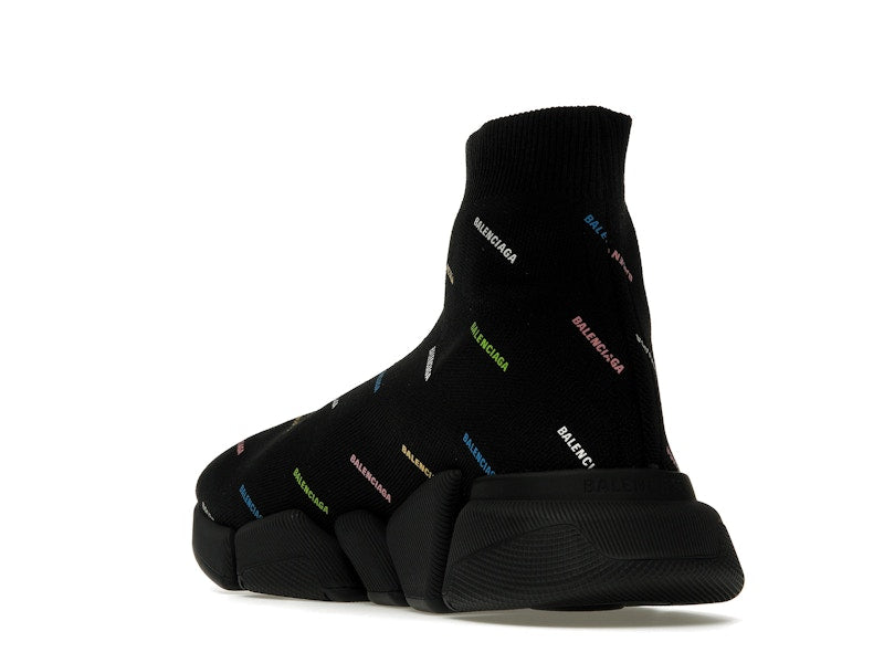 Balenciaga Speed 2.0 AllOver Logo Recycled Knit Black Multicolor