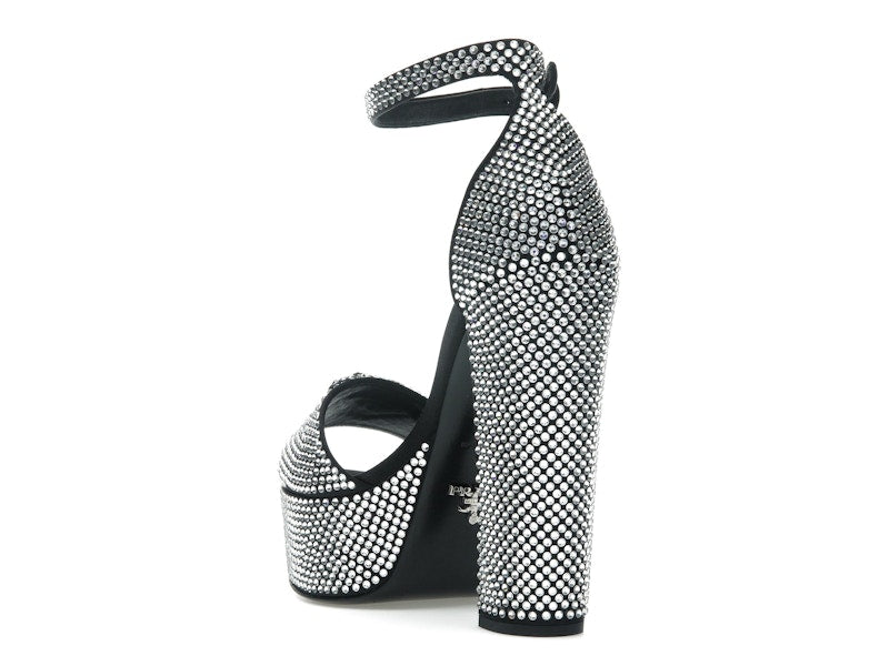 Prada 135mm Crystal Platform Sandals Black Satin