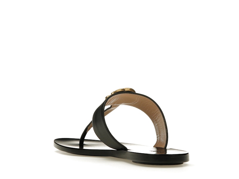 Gucci Double G Thong Sandal Black Leather