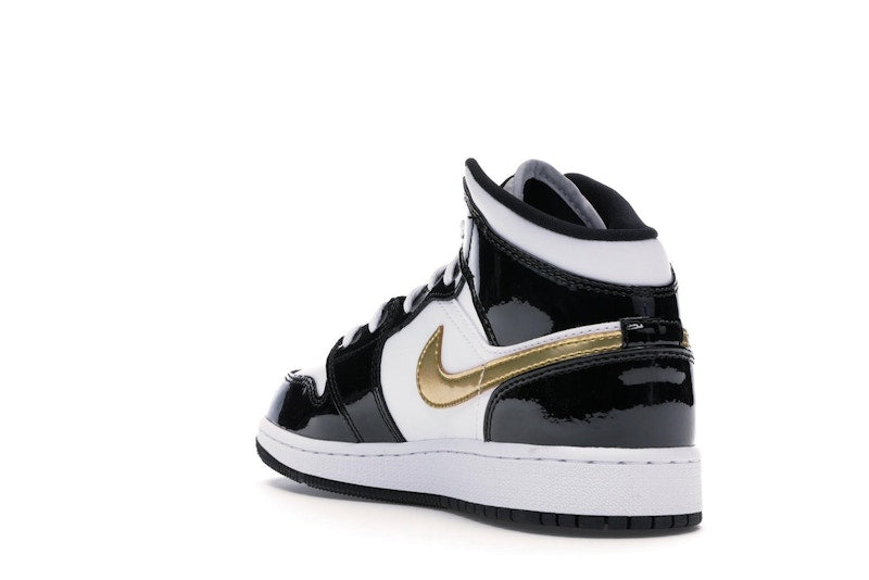 Jordan 1 Mid Patent Black White Gold (GS)