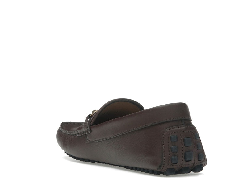 Gucci Ayrton Webbing-Trimmed Horsebit Leather Driver Loafers Brown