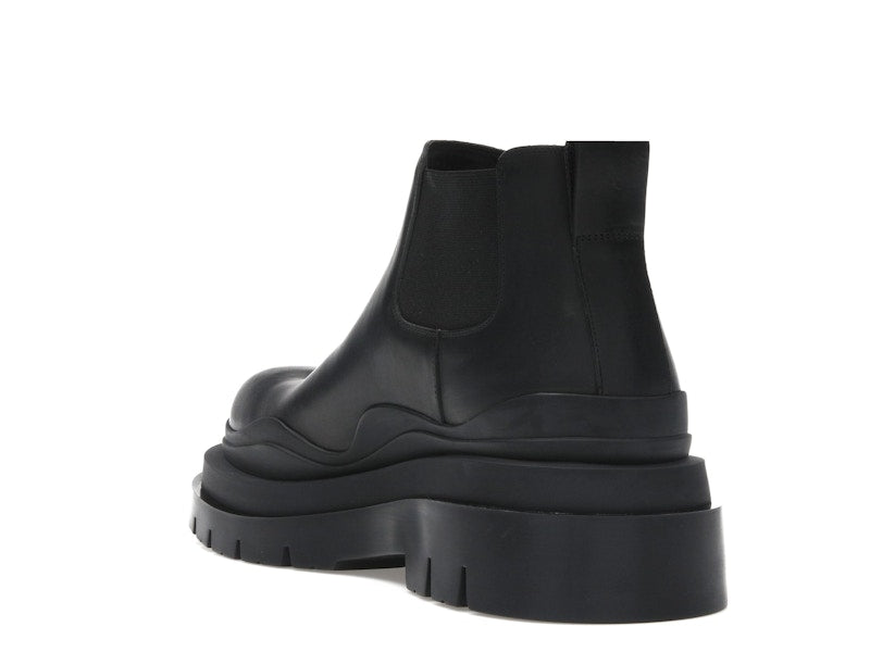 Bottega Veneta Leather Tire Chunky Sole Ankle Chelsea Boot Black