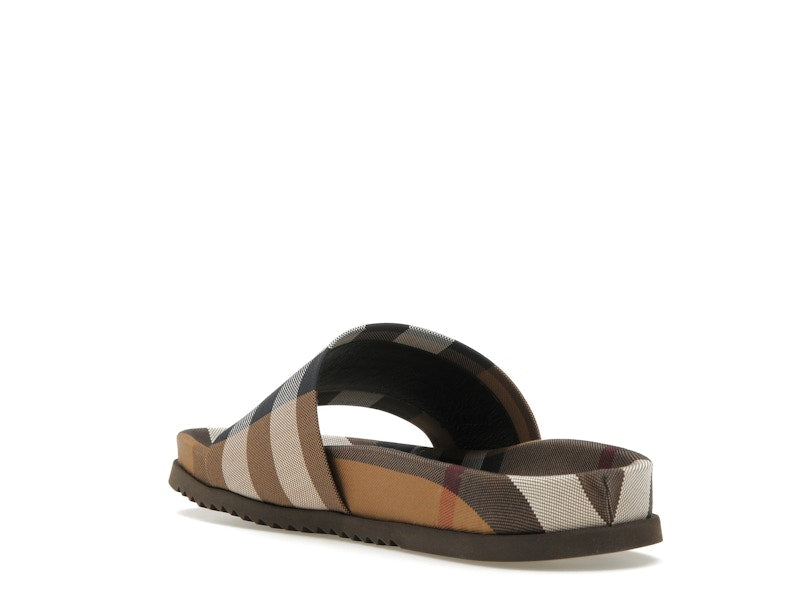 Burberry Check Cotton Slides Birch Brown