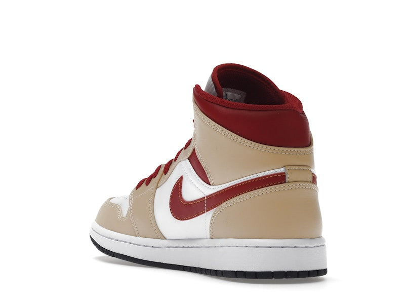 Jordan 1 Mid Light Curry Cardinal