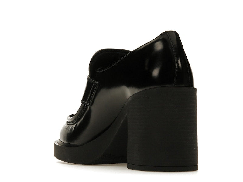 Prada Chocolate High-Heeled 85mm Loafers Black Brushed Leather