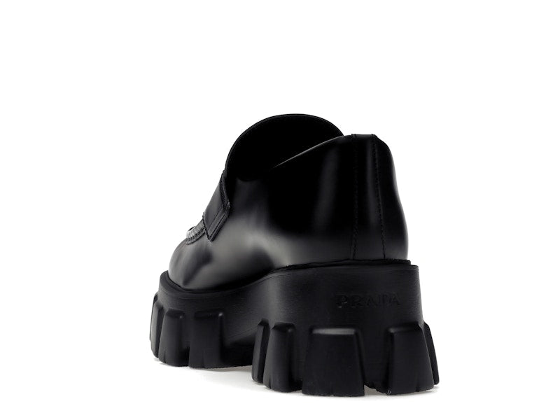 Prada Monolith 55mm Loafer Black Brushed Leather