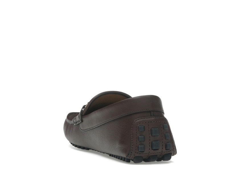 Gucci Ayrton Webbing-Trimmed Horsebit Leather Driver Loafers Brown