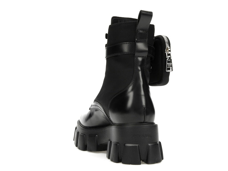 Prada Monolith 55mm Pouch Ankle Boots Black Leather
