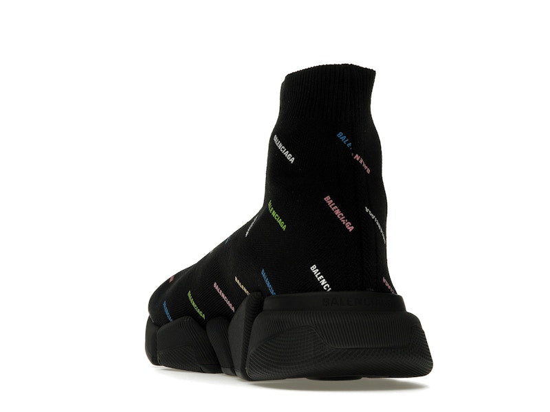 Balenciaga Speed 2.0 AllOver Logo Recycled Knit Black Multicolor