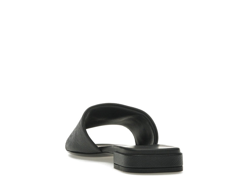 Prada Logo Slide Sandals Black Saffiano Leather