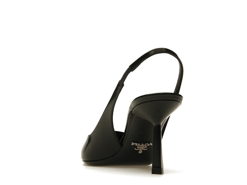 Prada 75mm Slingback Pump Black Leather