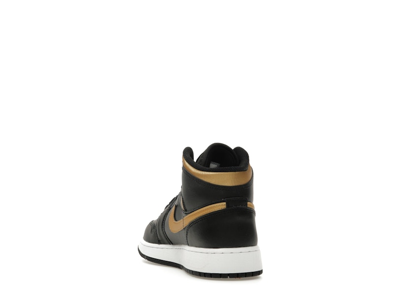 Jordan 1 Mid Black Metallic Gold Swoosh (GS)