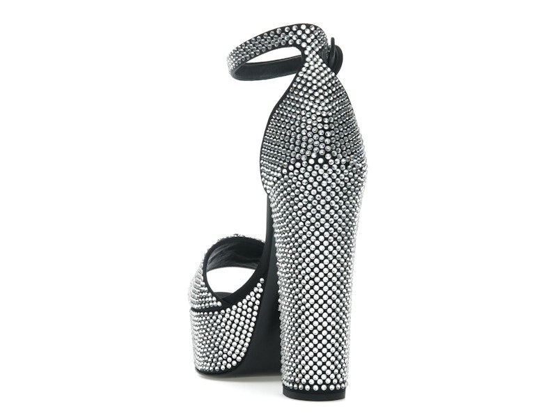 Prada 135mm Crystal Platform Sandals Black Satin