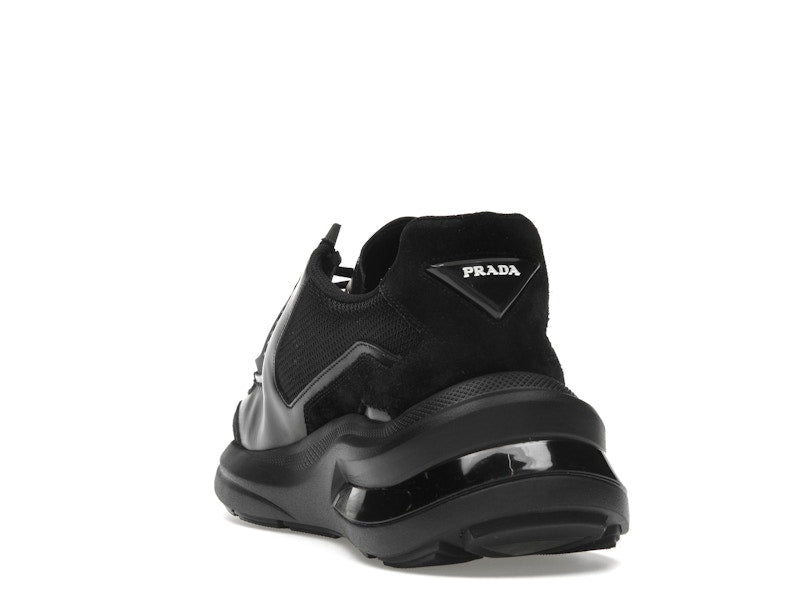 Prada Brushed Leather Sneakers Bike Fabric Suede Black