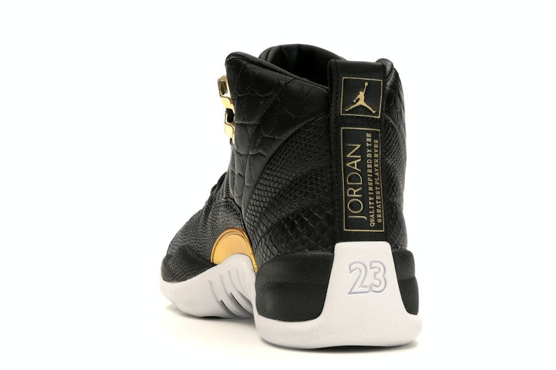 Jordan 12 Retro Black Metallic Gold White (Women's)