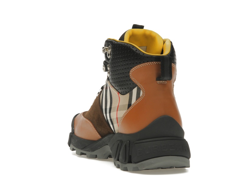 Burberry Vintage Check Tor Boots Beige Brown Black