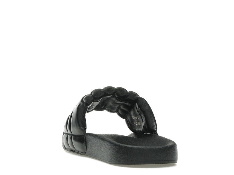 Burberry Monogram Motif Quilted Lambskin Slides Black Gold-tone
