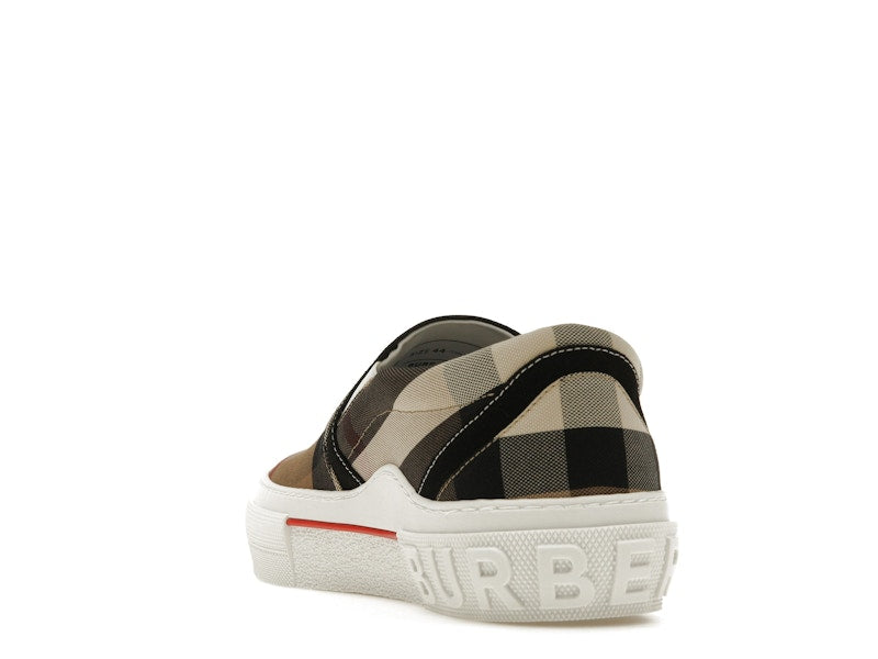 Burberry Slip On Sneakers Exaggerated Check Birch Brown White