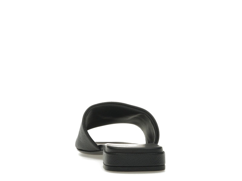 Prada Logo Slide Sandals Black Saffiano Leather