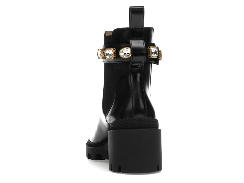 Gucci Crystal Belt 60mm Ankle Boot Black Leather